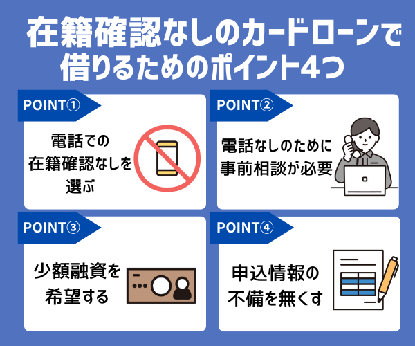 在籍確認なしでカードローンを利用する際のポイントを記載した画像